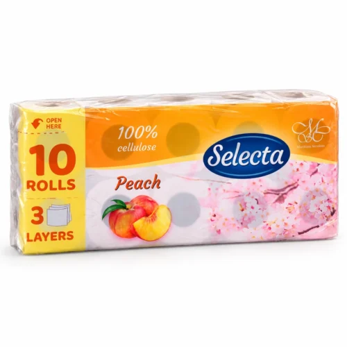 Hârtie igienică Selecta, 3 straturi, parfum de piersică, 10 role ambalaj