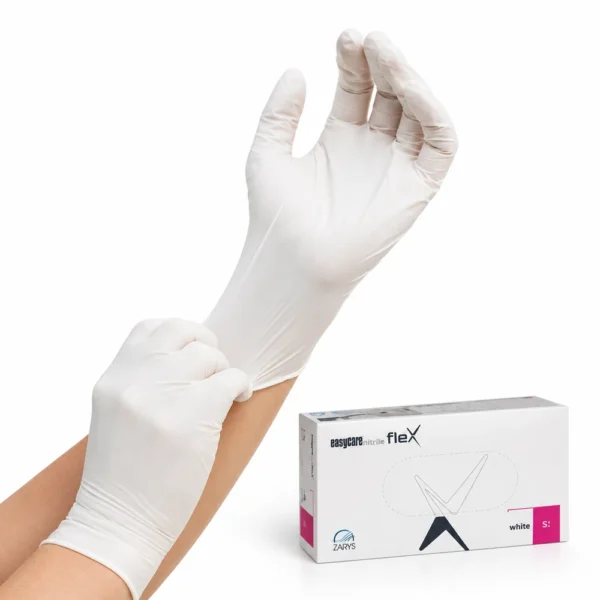 Mănuși din nitril albe, fără pudră, ambalaj 100 bucăți, Zarys EasyCare Mănuși din nitril albe, fără pudră, ambalaj 100 bucăți, Zarys EasyCare