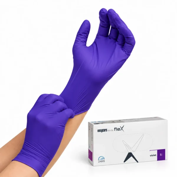 Mănuși din nitril violete, fără pudră, ambalaj 100 bucăți, Zarys EasyCare Flex Mănuși din nitril violete, fără pudră, ambalaj 100 bucăți, Zarys EasyCare Flex